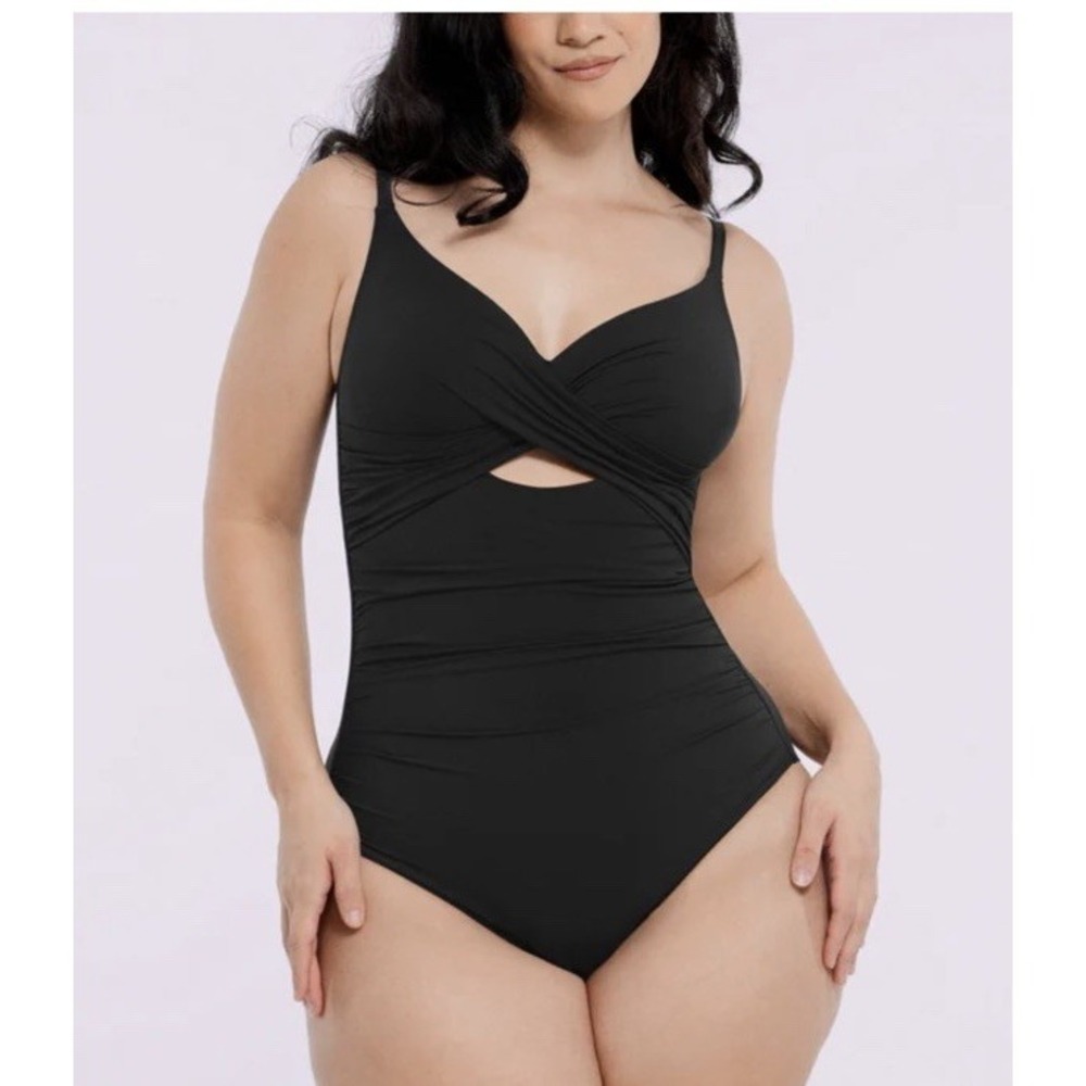 Shapellx Smart Sculpt™ Black Cutout Front Shaping One Piece Swimsuit Size L NWT